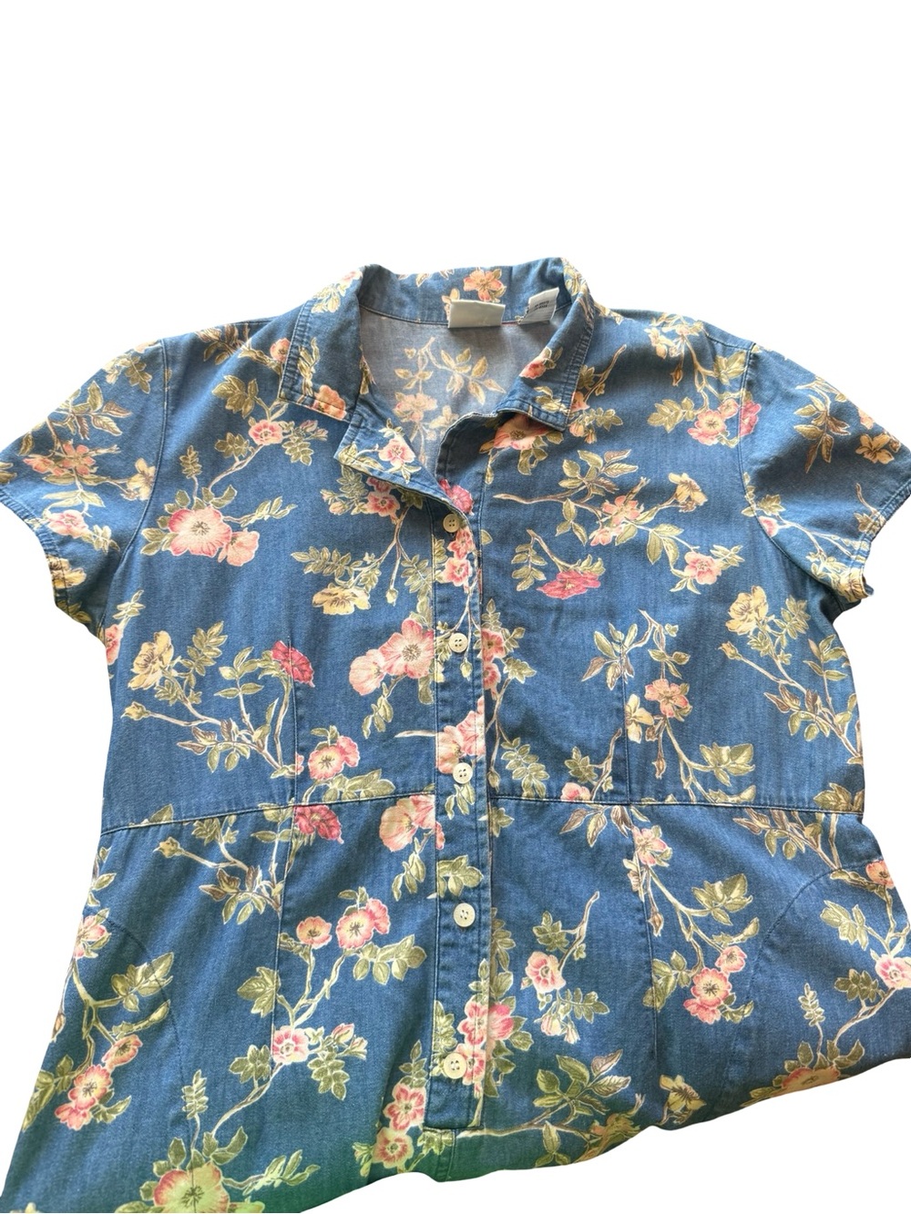 Vintage Liz Claiborne Floral Denim Maxi Shirt Dress Cottagecore Size 14 - Picture 8 of 8